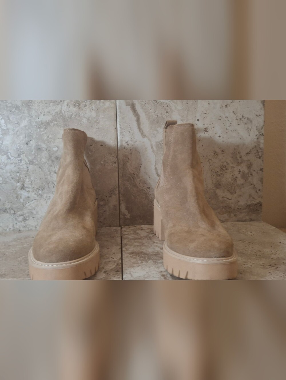 Dolce Vita Beige Suede Platform Chelsea Booties
